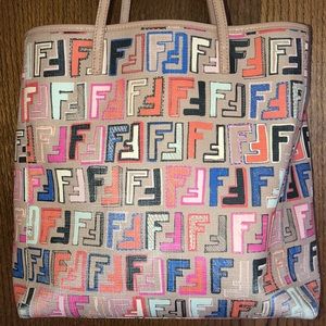 Fendi Multicolor FF Logo Tote - Beige, Pink, Blue, Black, Orange